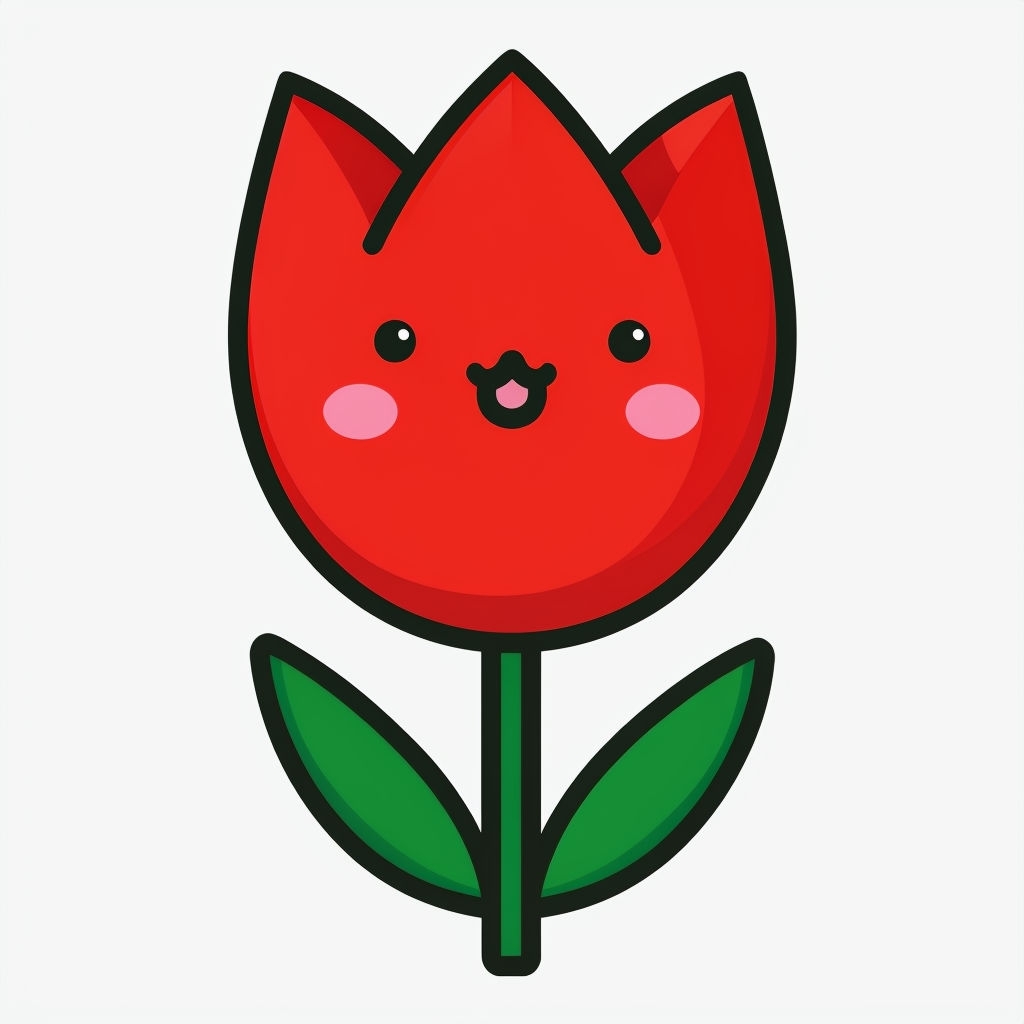 Cheerful Cartoon Red Tulip Flower with Friendly Face Sticker