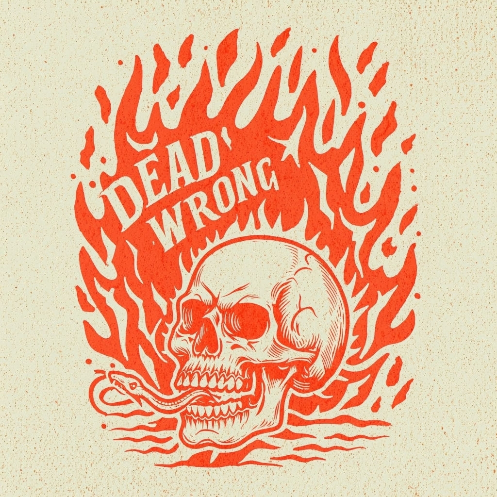 Menacing Red-Orange Skull with Flames and Text T-Shirt