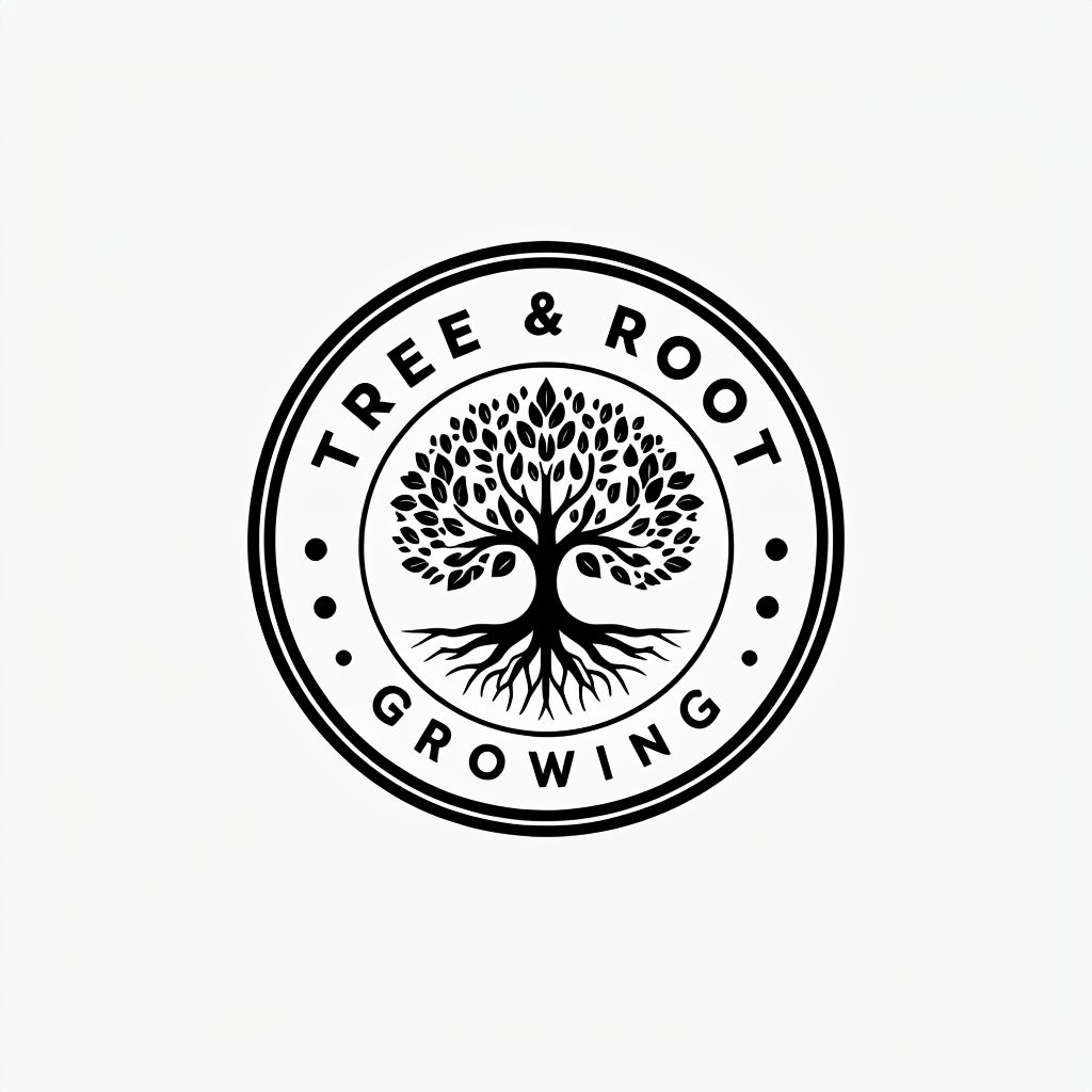 Minimalist Black and White Tree & Root Logo Design