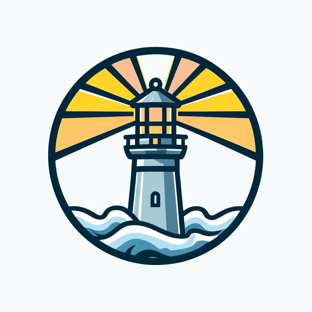 Stylized Lighthouse Badge Illustration for Coastal Theme Sticker