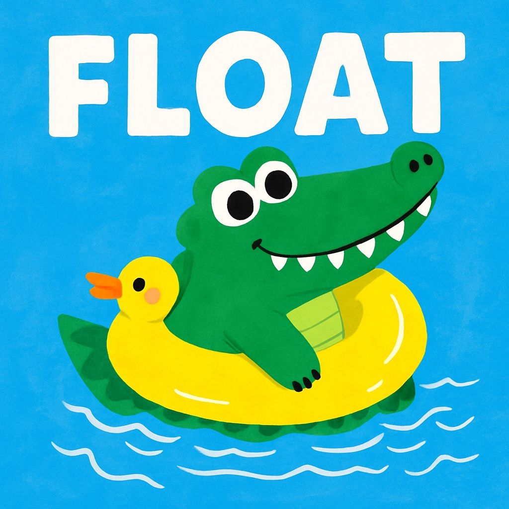 Cheerful Green Alligator Floating on Yellow Duck Inflatable Sticker