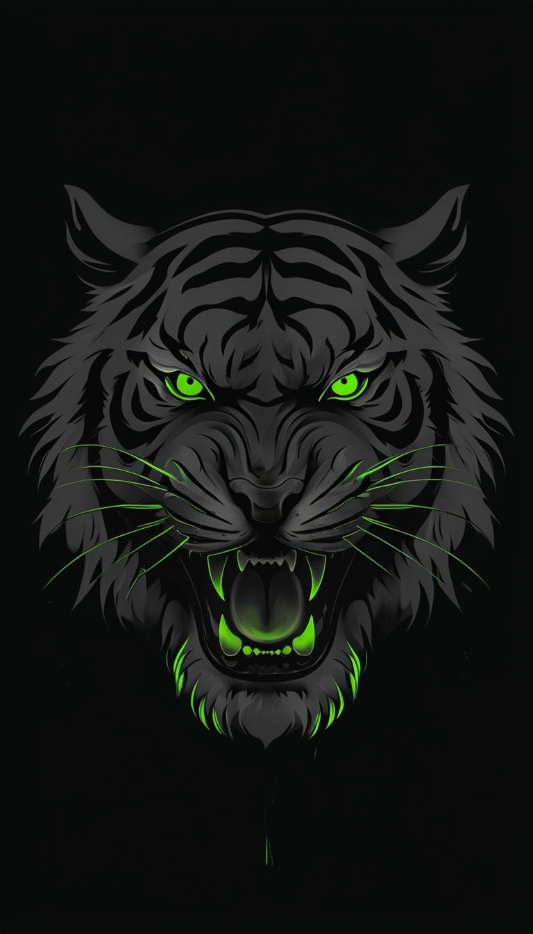 Fierce Neon Green Tiger Face Digital Illustration Mobile Wallpaper