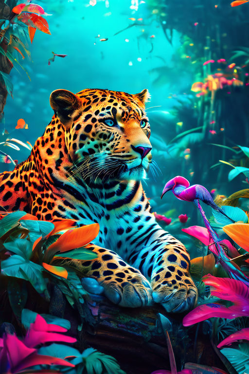 Envision a surreal 8k jungle scene where all the animals are... by Andy ...