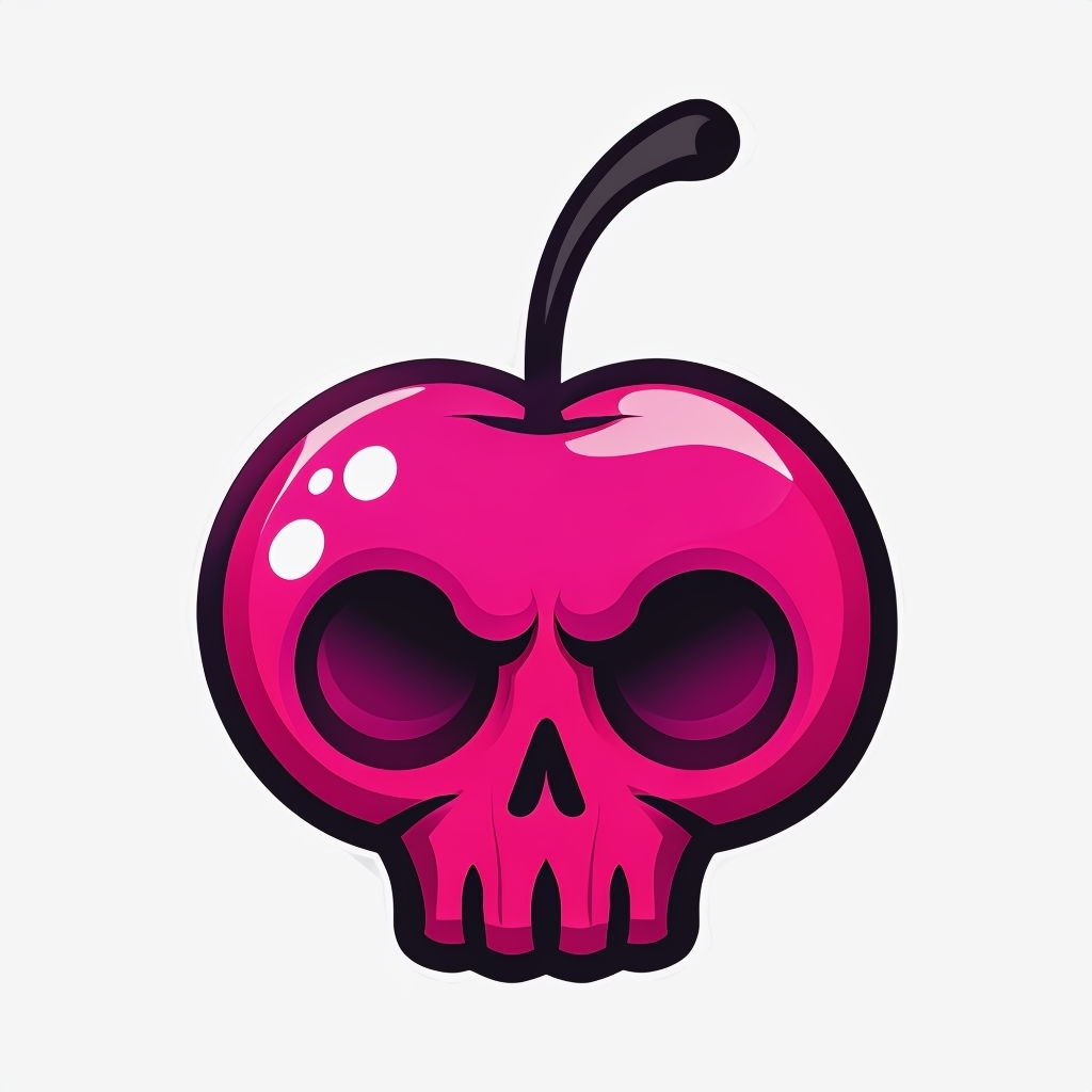 Stylized Skull Cherry Illustration with Edgy Cartoon Design Sticker