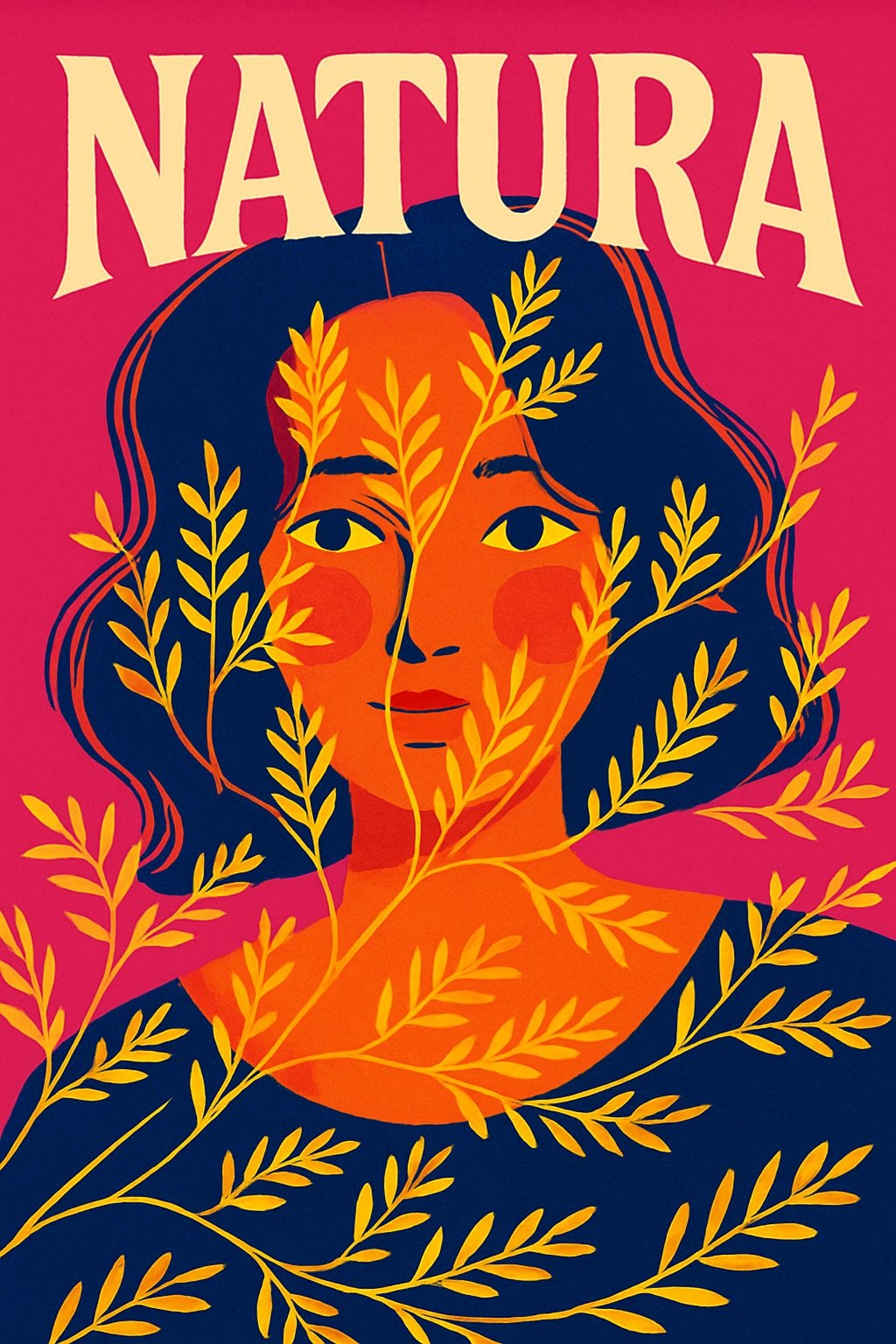 Modern Minimalist Portrait of a Woman with Nature Elements Poster