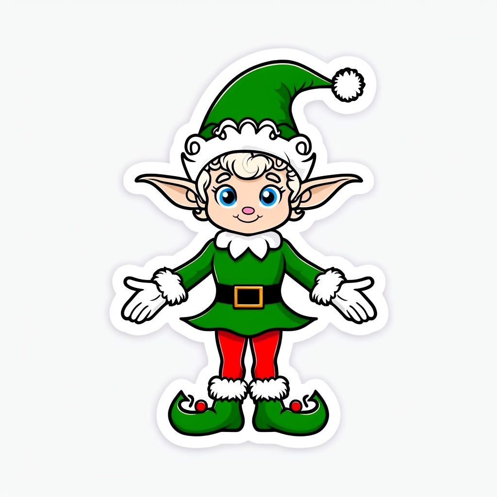 Festive Cartoon Elf Illustration with Whimsical Holiday Flair Sticker