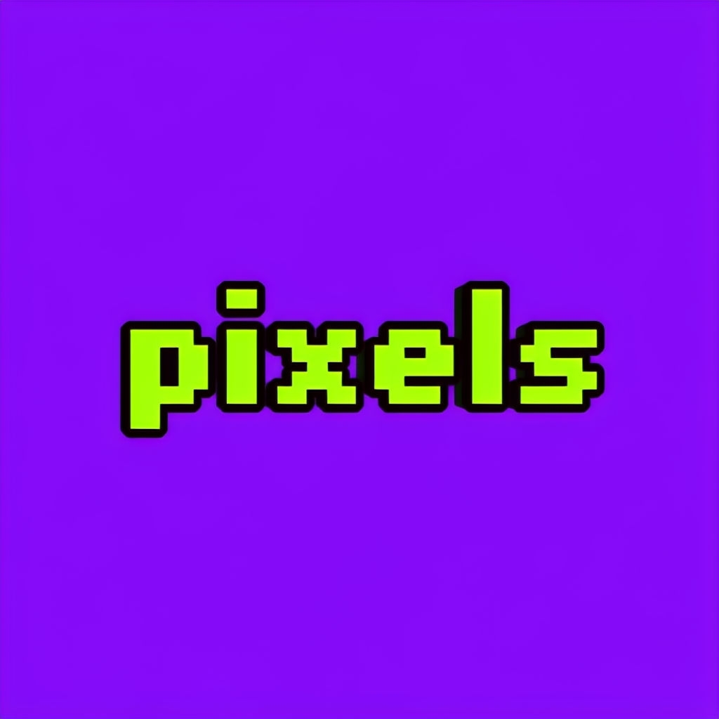 Retro Pixel Art 'Pixels' Logo with Neon Yellow Text