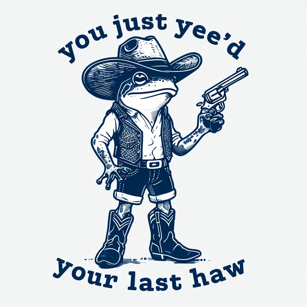 Funny Cowboy Frog Illustration with Humorous Text T-Shirt