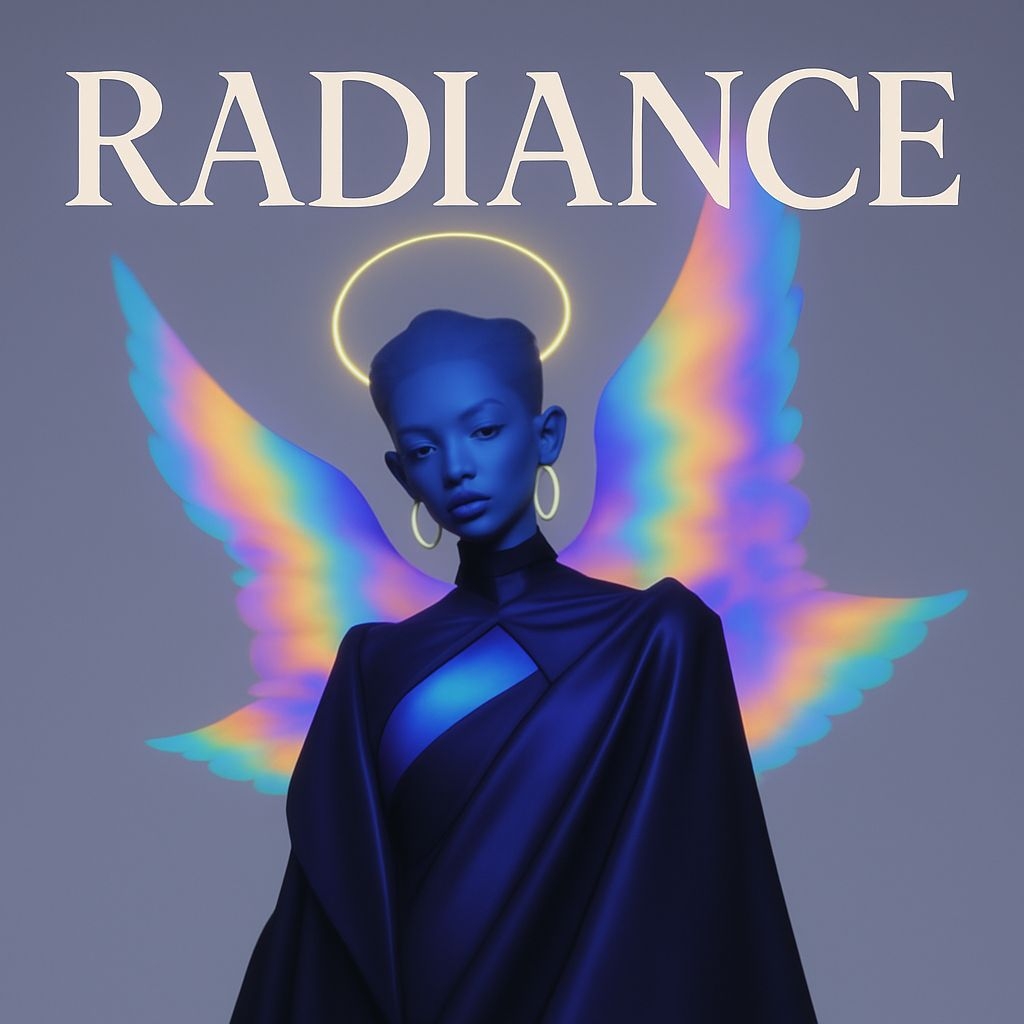 Ethereal Radiance with Rainbow Wings and Halo Illustration for Spotify Album Cover