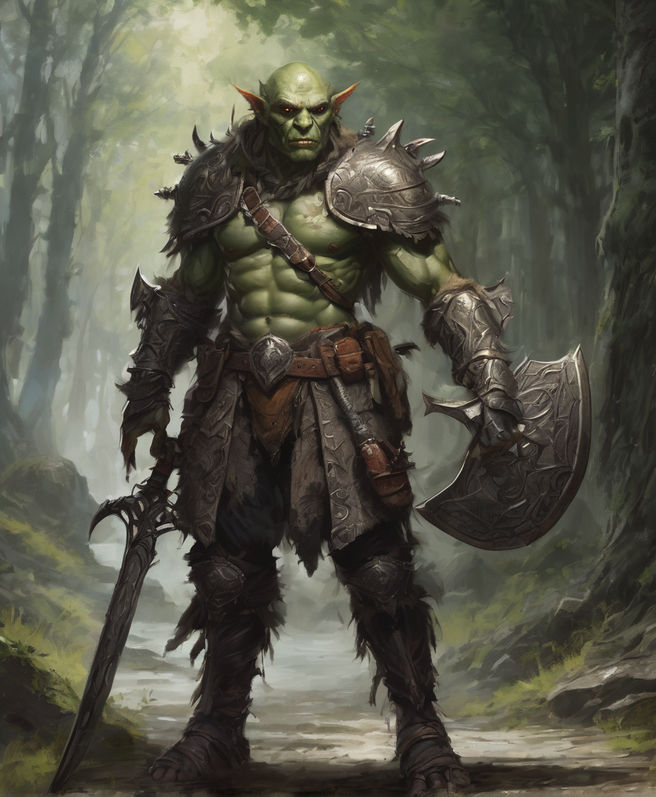 Half-orc half-goblin character standing confidently in a med... by ...