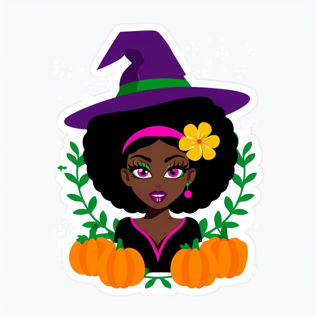 Playful Cartoon Witch Character with Pumpkins Sticker