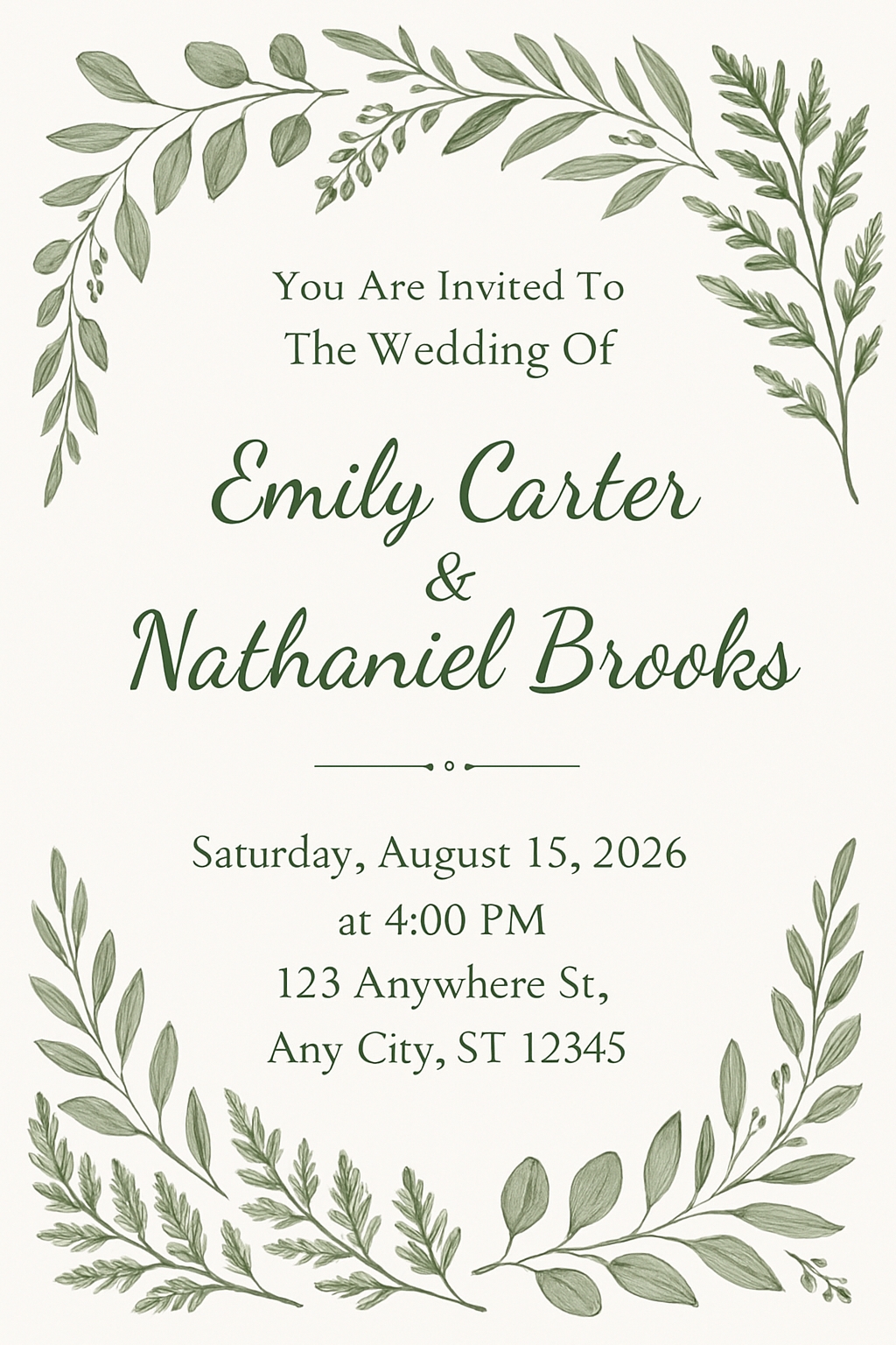 Elegant Minimalist Botanical Wedding Invitation Design Card