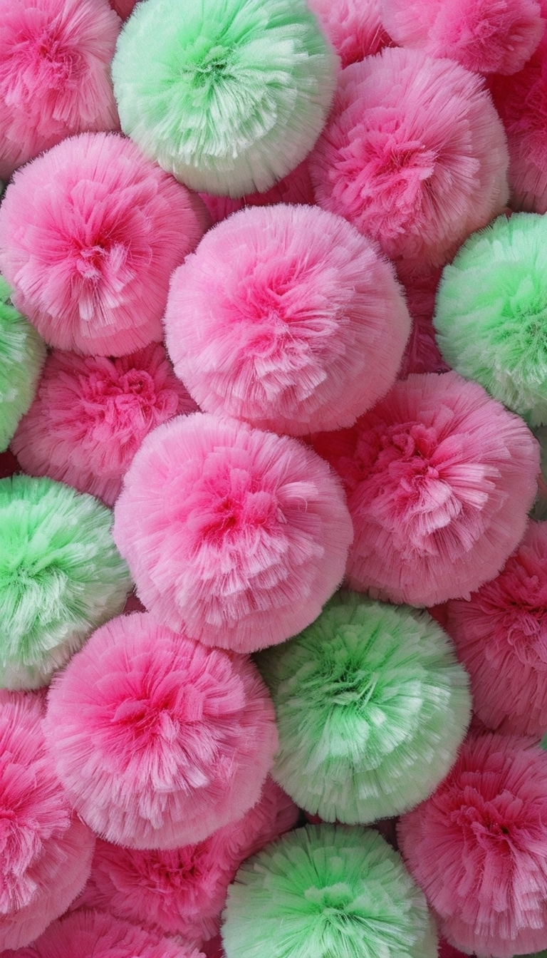 Vibrant Fluffy Pom-Poms Close-Up Photography Mobile Wallpaper