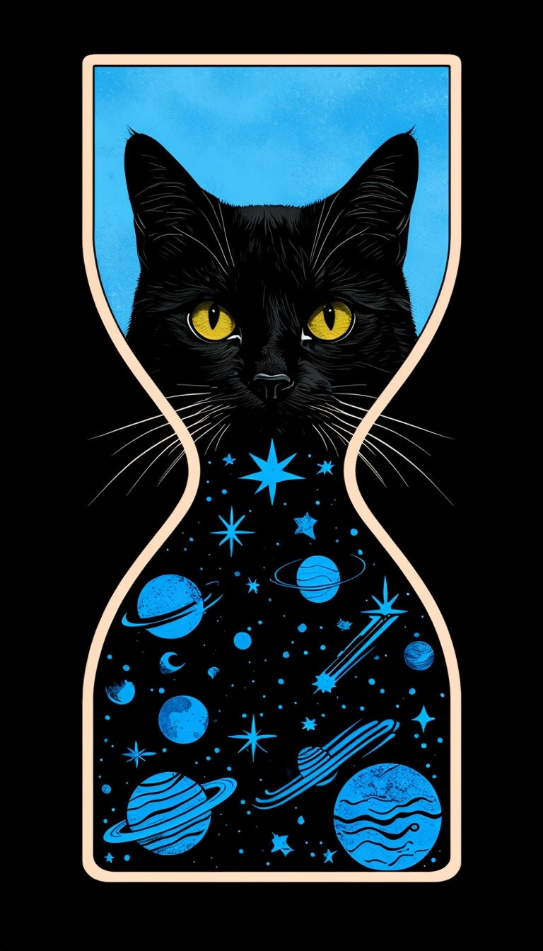 Black Cat and Cosmic Hourglass Illustration Phone Case Cover