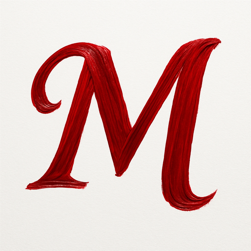 Vivid Crimson Letter M Close-Up Art on Off-White Background Monogram