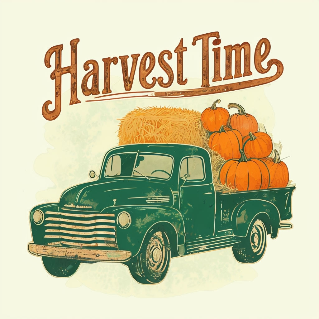 Vintage Harvest Time Truck with Pumpkins and Hay Bales T-Shirt