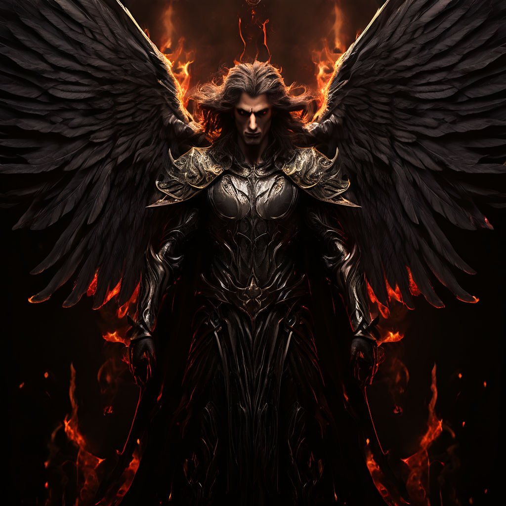 The Dark fallen angel Lucifer holding spear in the style of dark art  illustration