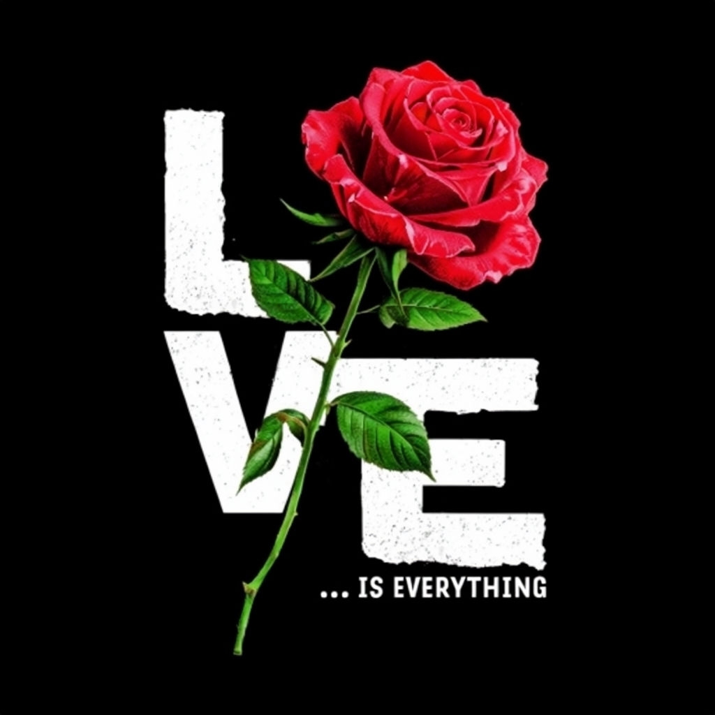 Bold Love Graphic Design with Red Rose T-Shirt