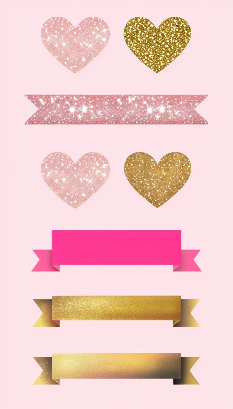 Glittery Hearts and Ribbons on Light Pink Background Social Media Post