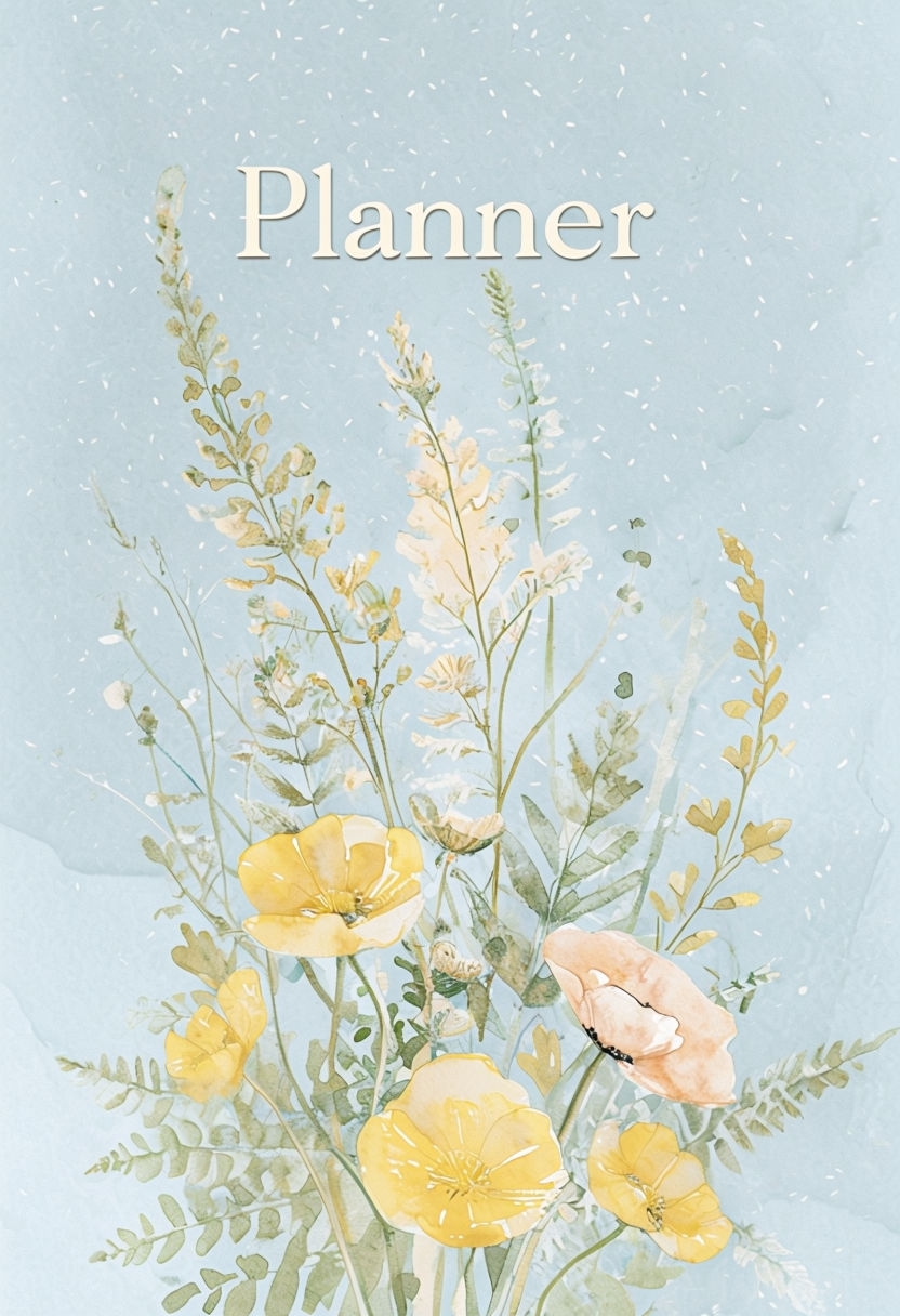 "Minimalist Watercolor Wildflowers Planner EBook Cover"