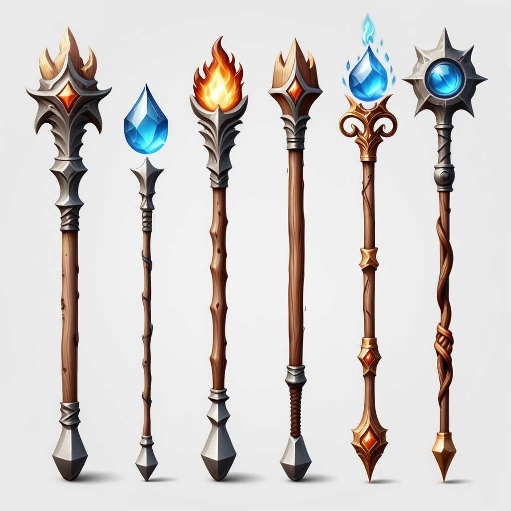 Elemental staff equipment icons by Ye Hua - Playground