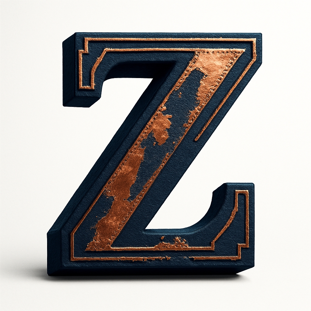 Textured Navy Blue Letter Z with Copper and Gold Details Monogram