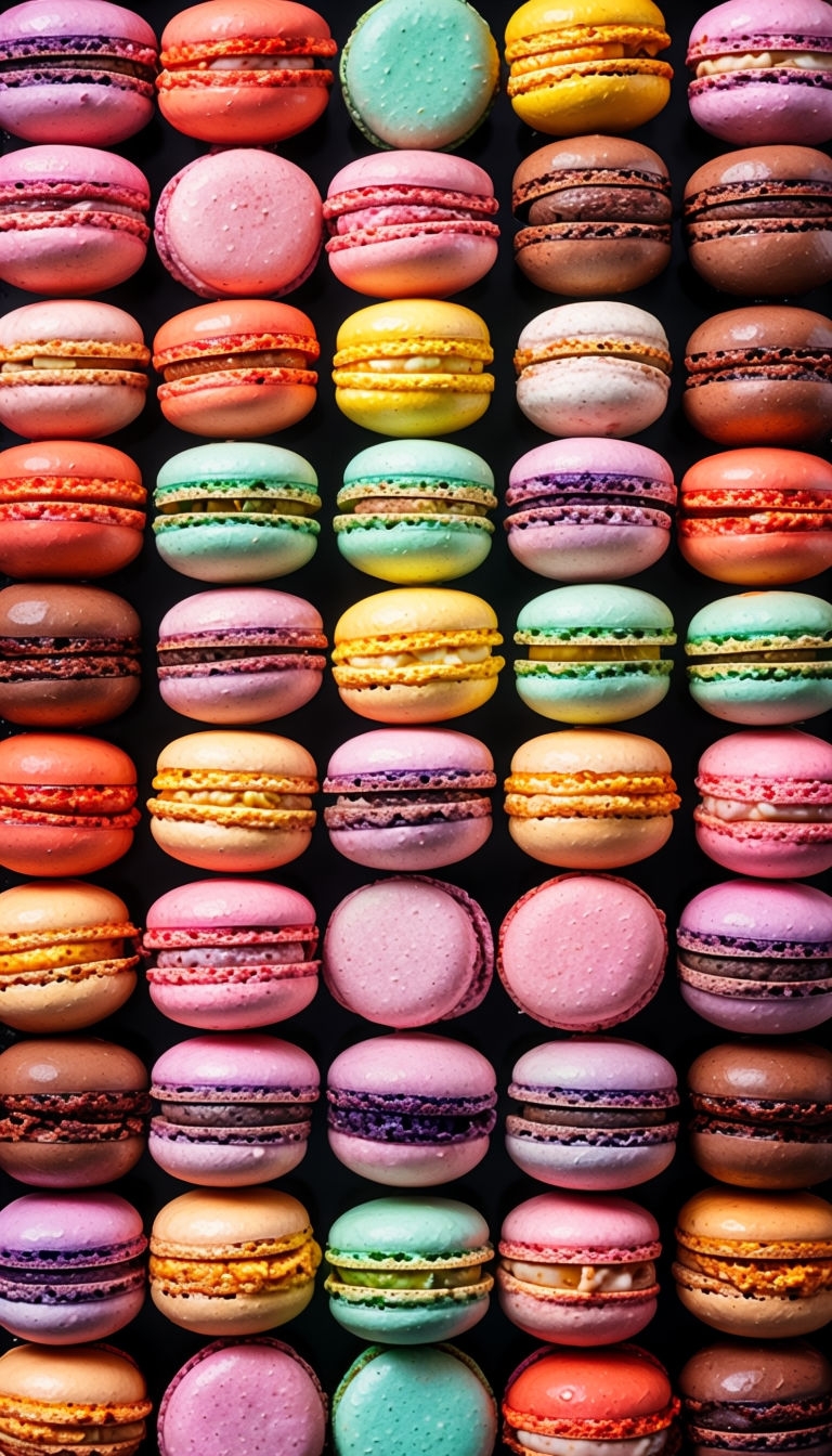 Vibrant Colorful Macarons Grid Close-Up Photography Mobile Wallpaper