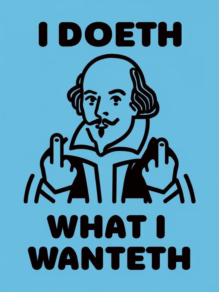 Playful Cartoon Shakespeare Illustration with Humorous Text Poster