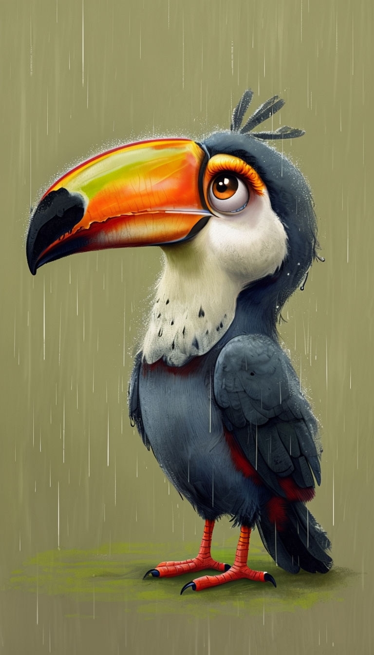 Whimsical Anthropomorphic Toucan Under Rain Illustration Phone Case Cover