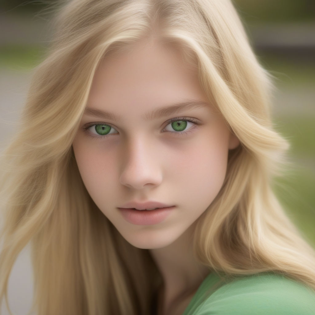 blond girl with big green eyes