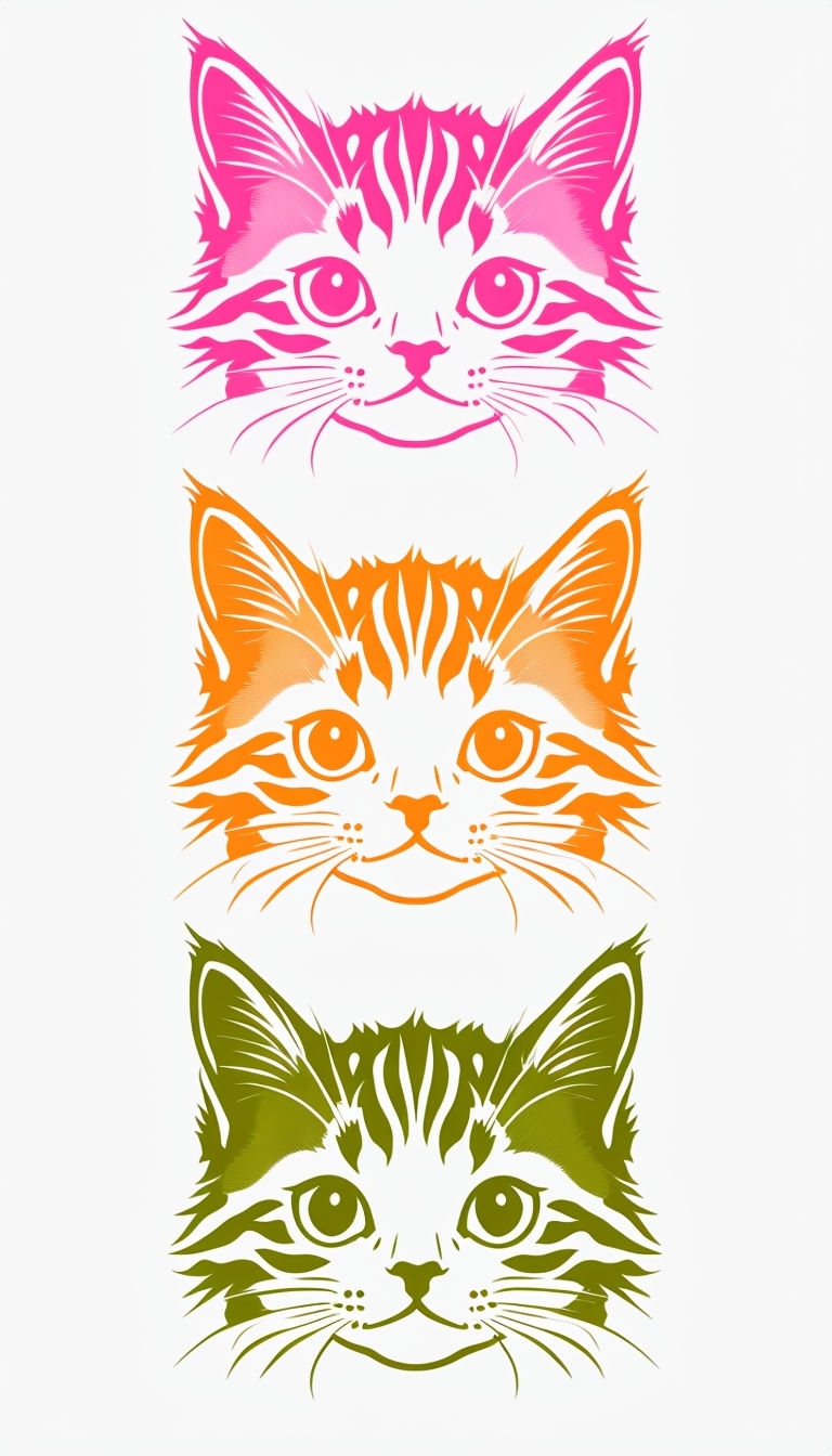 Vibrant Stacked Cat Faces Cartoon Design T-Shirt