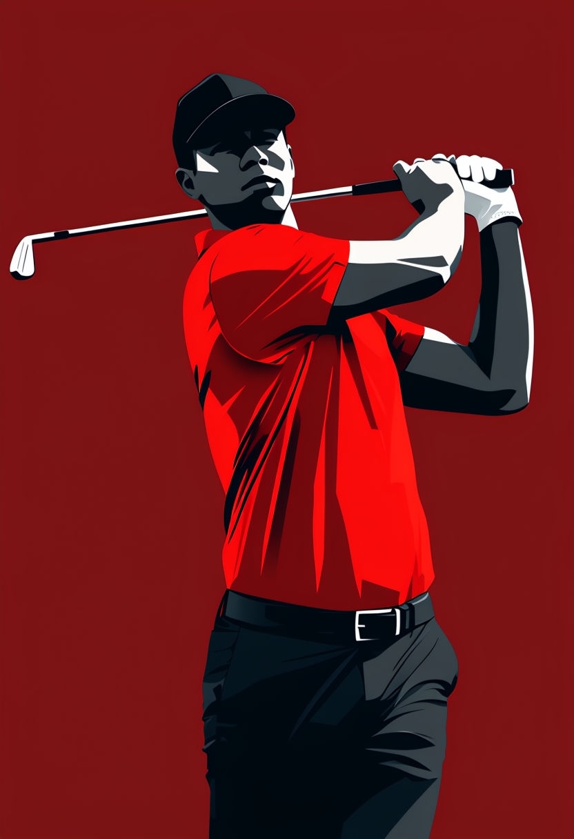 Minimalist Golfer Mid-Swing Vector Illustration Art