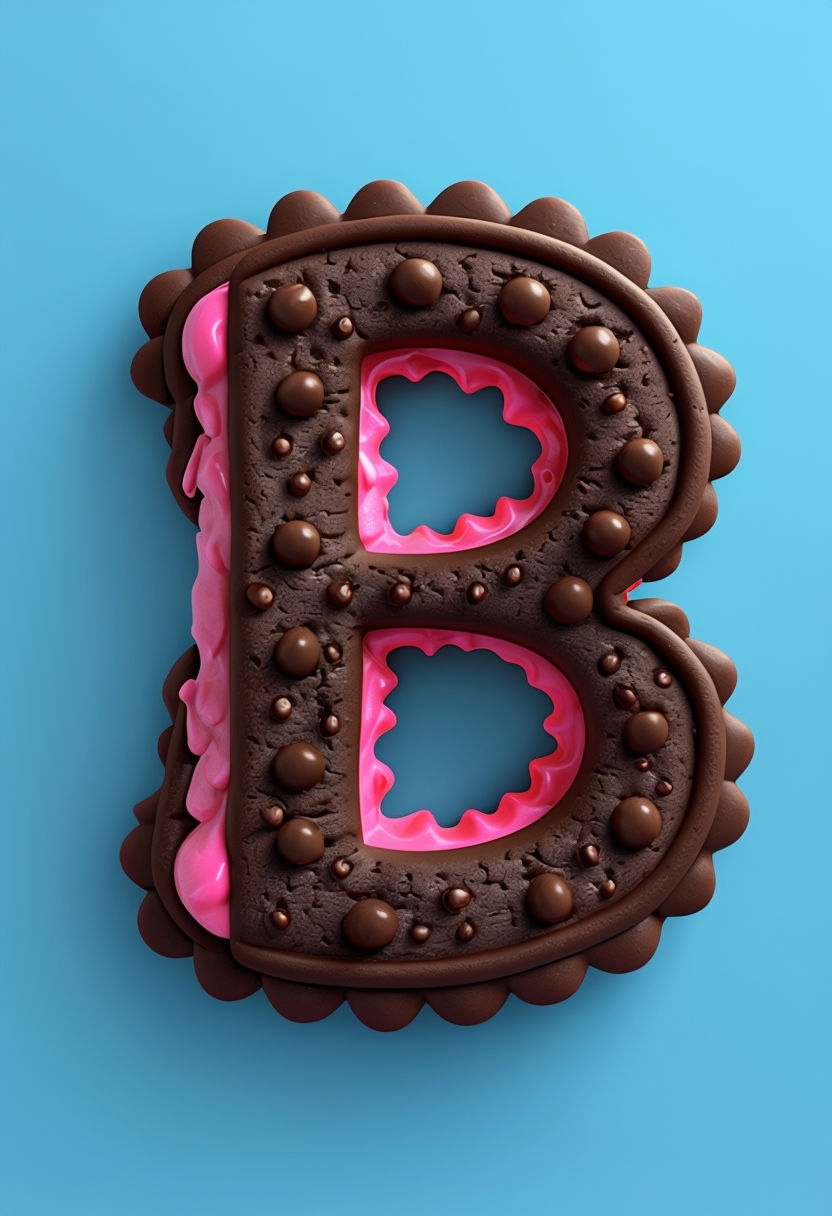 Whimsical Chocolate Cookie 'B' with Neon Pink Filling Design Monogram