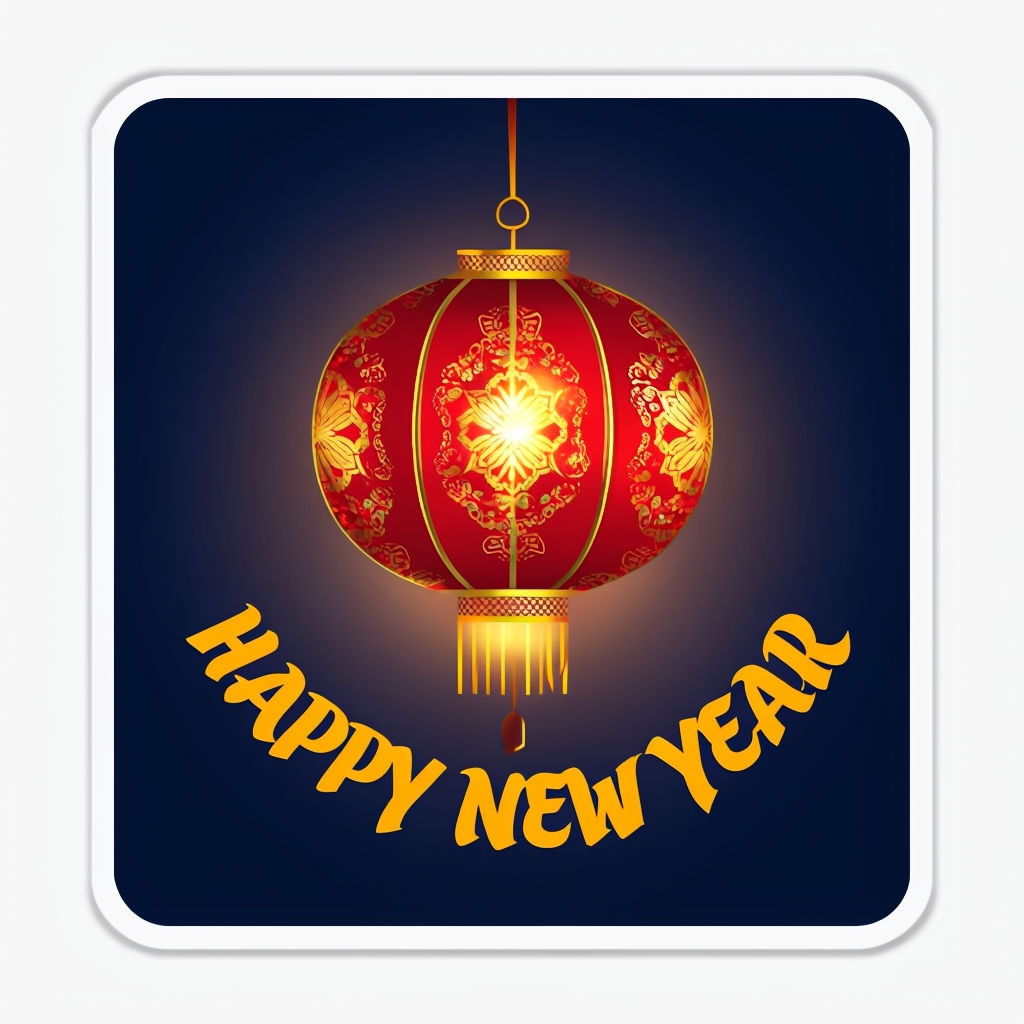 Festive Red Lantern with Gold Patterns Happy New Year Sticker