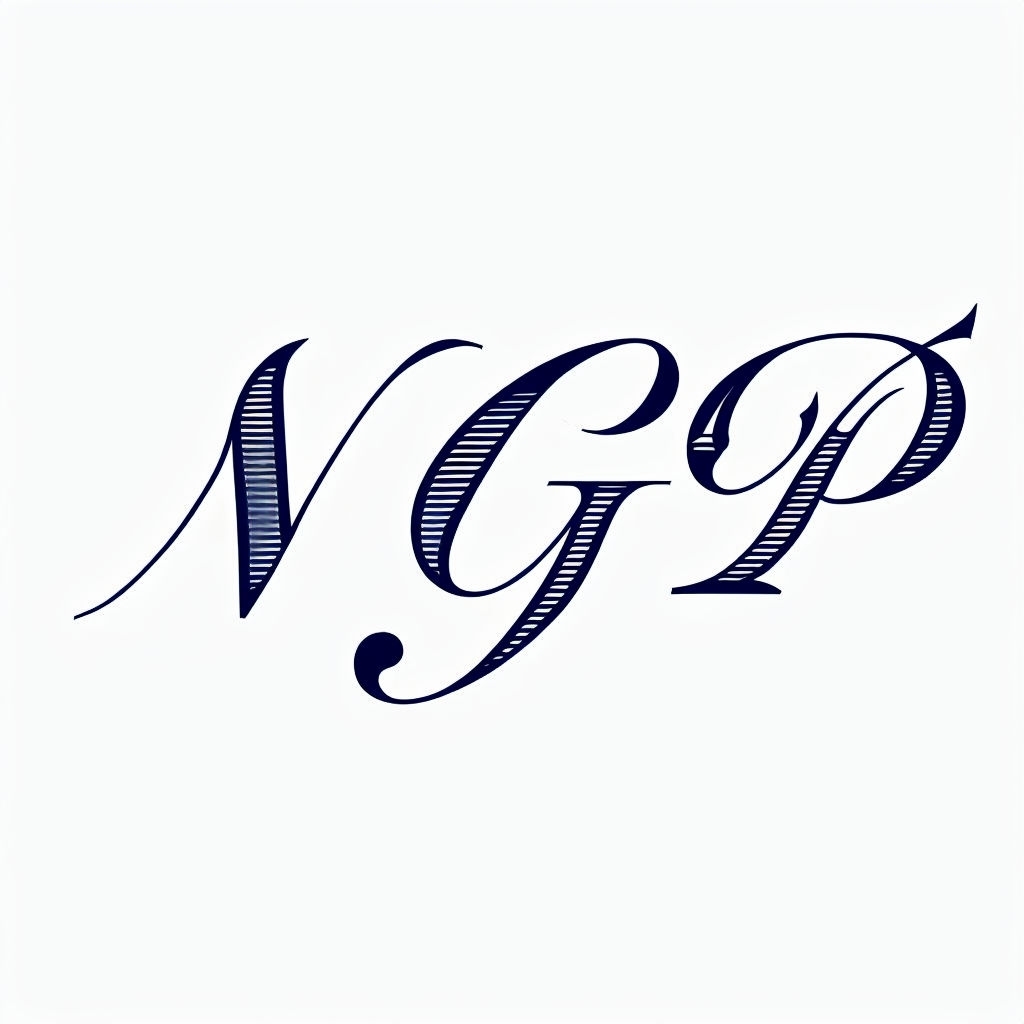 Elegant Navy Blue NGP Cursive Monogram on White Background Monogram