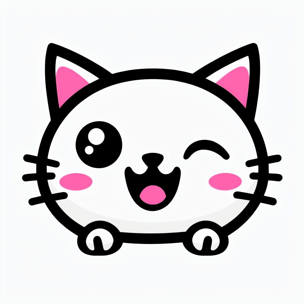 Cute Minimalist White Cat Head Cartoon Illustration Sticker