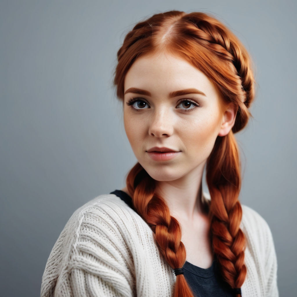 closeup Entrancing redhead with braids