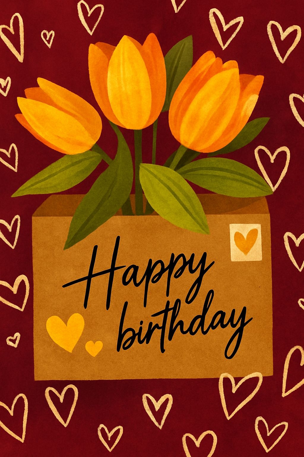 Vibrant Yellow Tulips Birthday Card with Handwritten Message Card