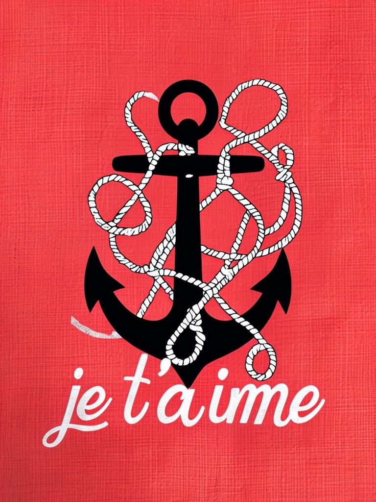 Stylish Black Anchor with Ropes and Je T'aime Script Poster