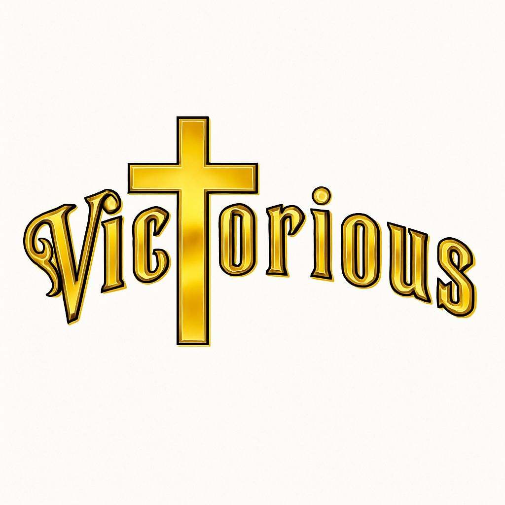 Victorious Gold Serif Text with Cross Design Sticker