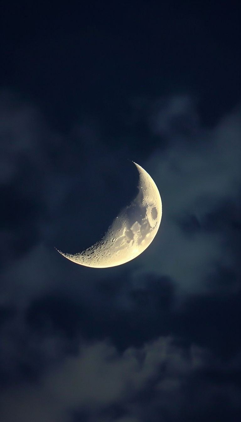 Crescent Moon Illuminated by Soft Moonlight Against Night Sky Mobile Wallpaper