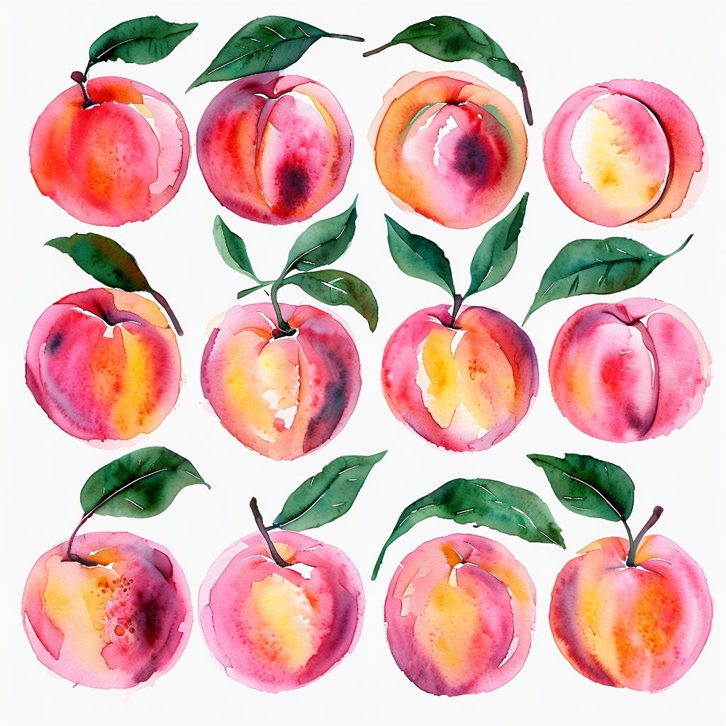 Vibrant Watercolor Peaches Grid Design T-Shirt
