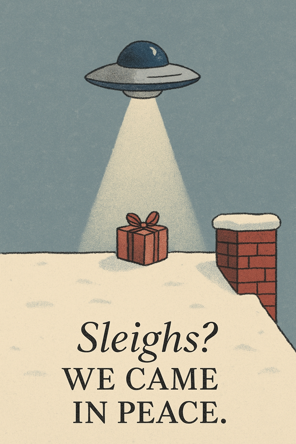 Vintage UFO Christmas Scene with Playful Text Invitation Card
