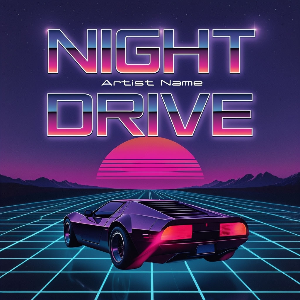 Retro-Futuristic Night Drive Sports Car Album Cover Design Spotify Album Cover