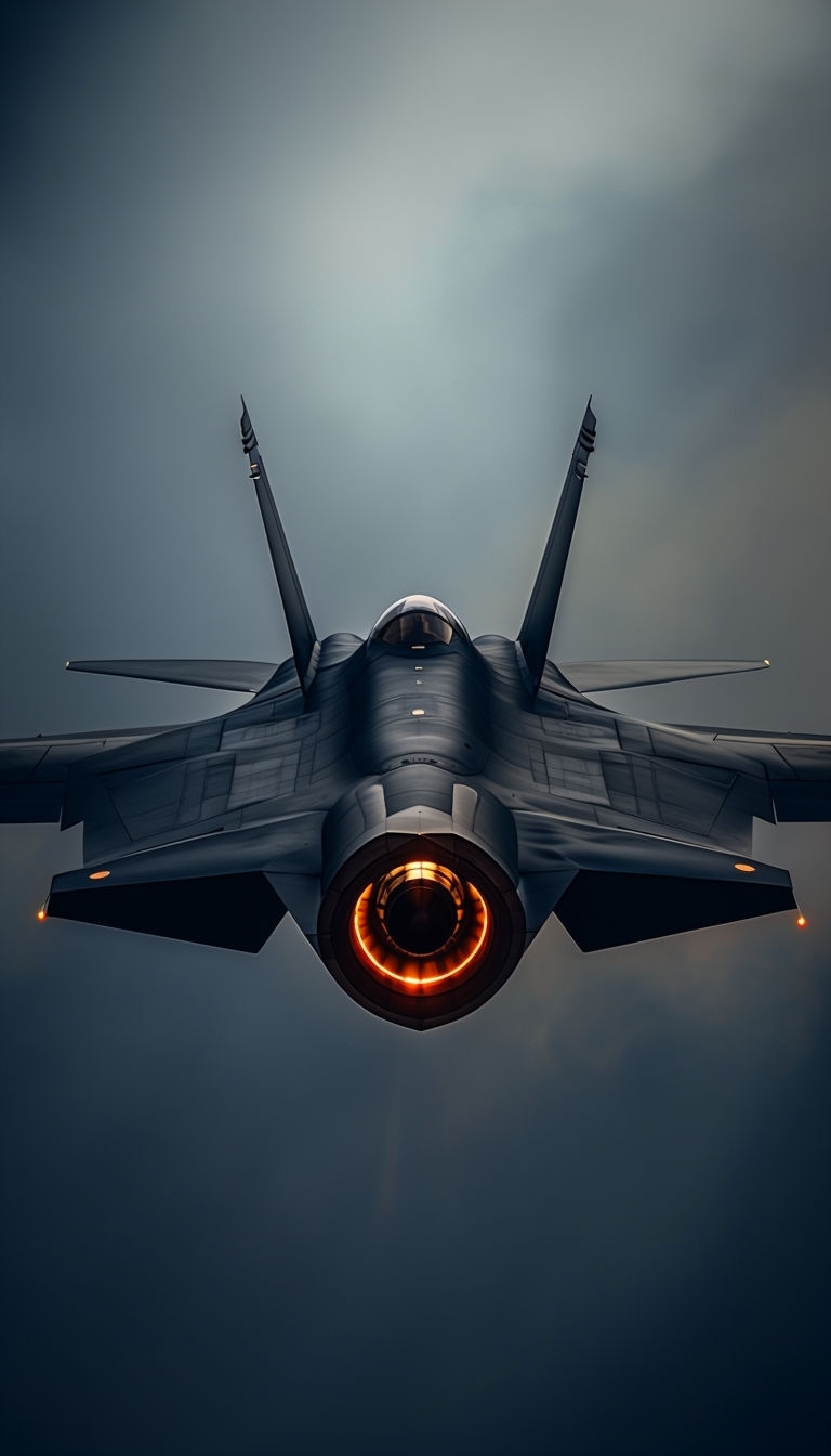 Sleek Dark Gray Combat Jet Aircraft in Dramatic Sky Mobile Wallpaper
