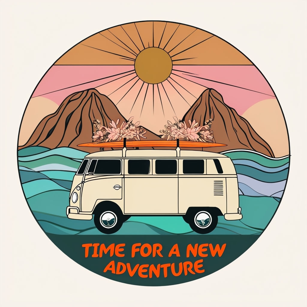 Vintage Volkswagen Bus Adventure Illustration Sticker