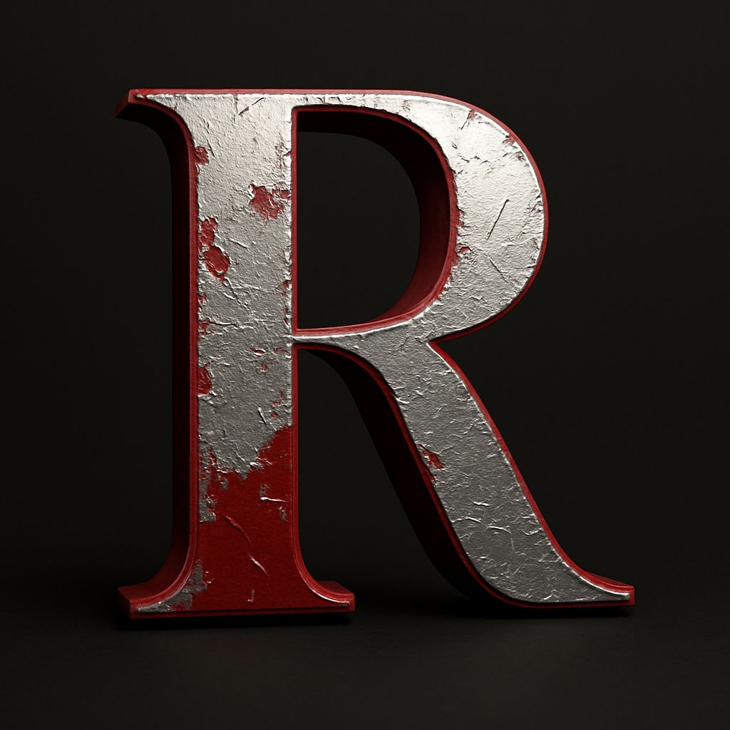 Worn Silver Texture Letter R Monogram Design