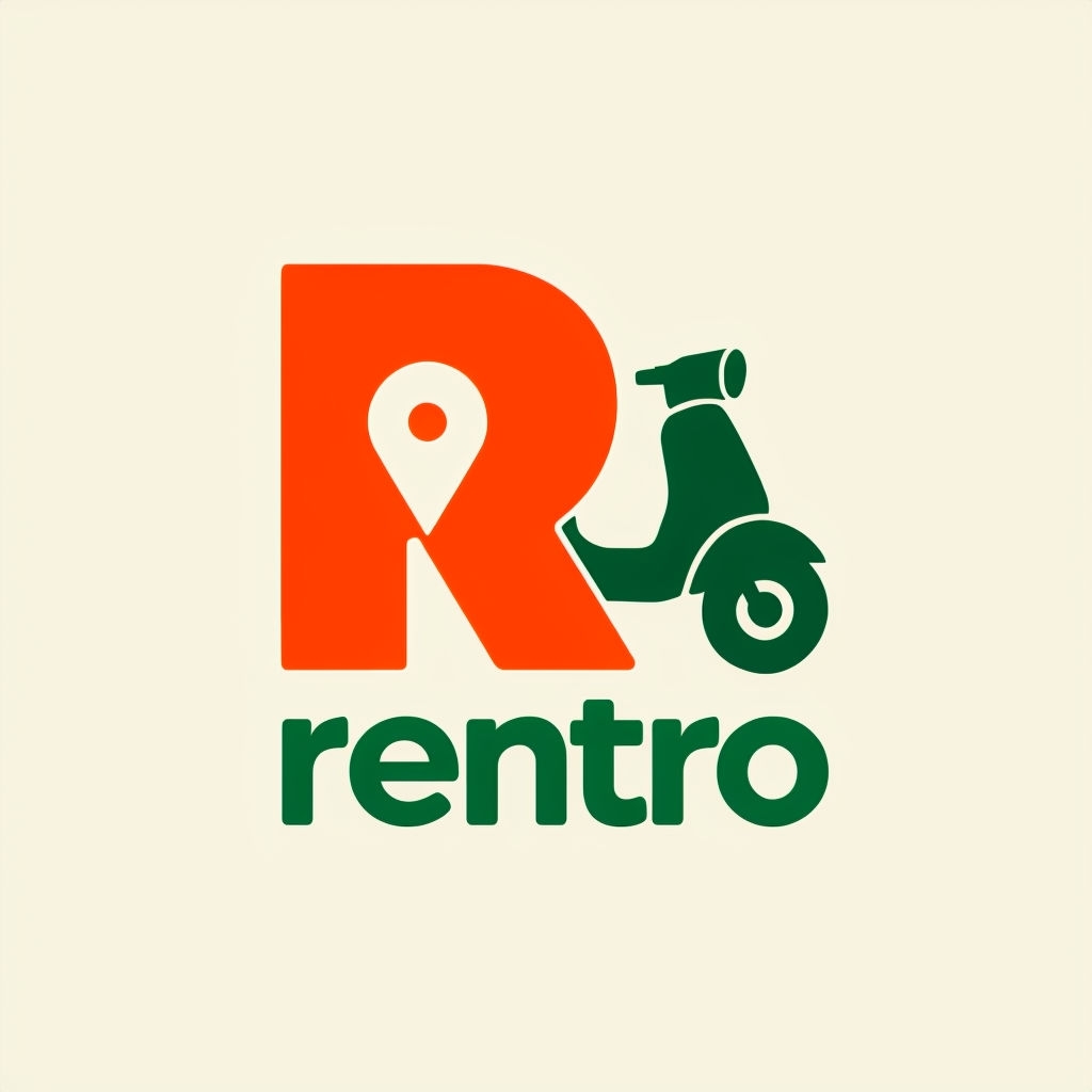 Minimalist R with Scooter Icon and Rentro Typography Logo