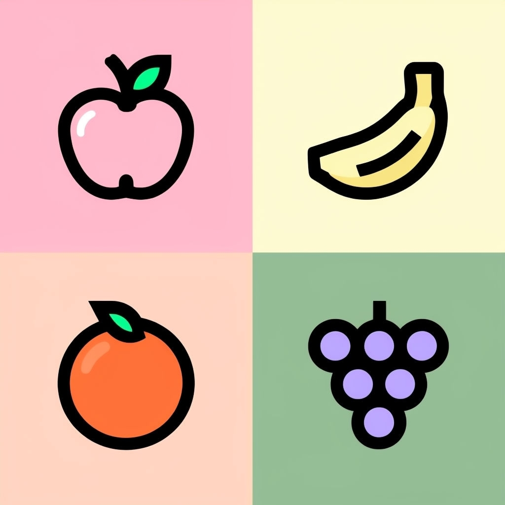 Minimalist Cute Fruit Illustrations in Four Panels Sticker