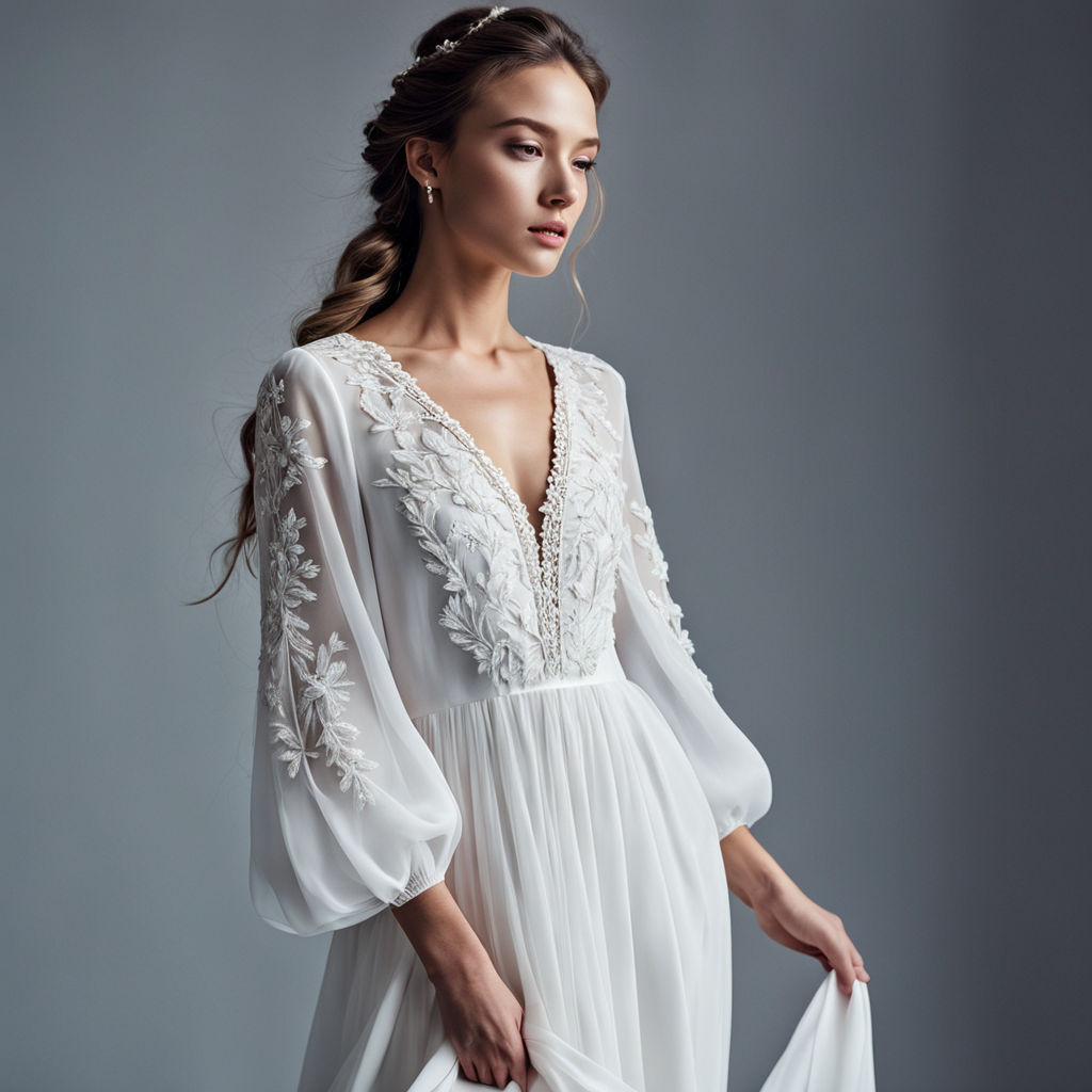 A minimalist wedding sleeves dress with minimalist white emb... by ...